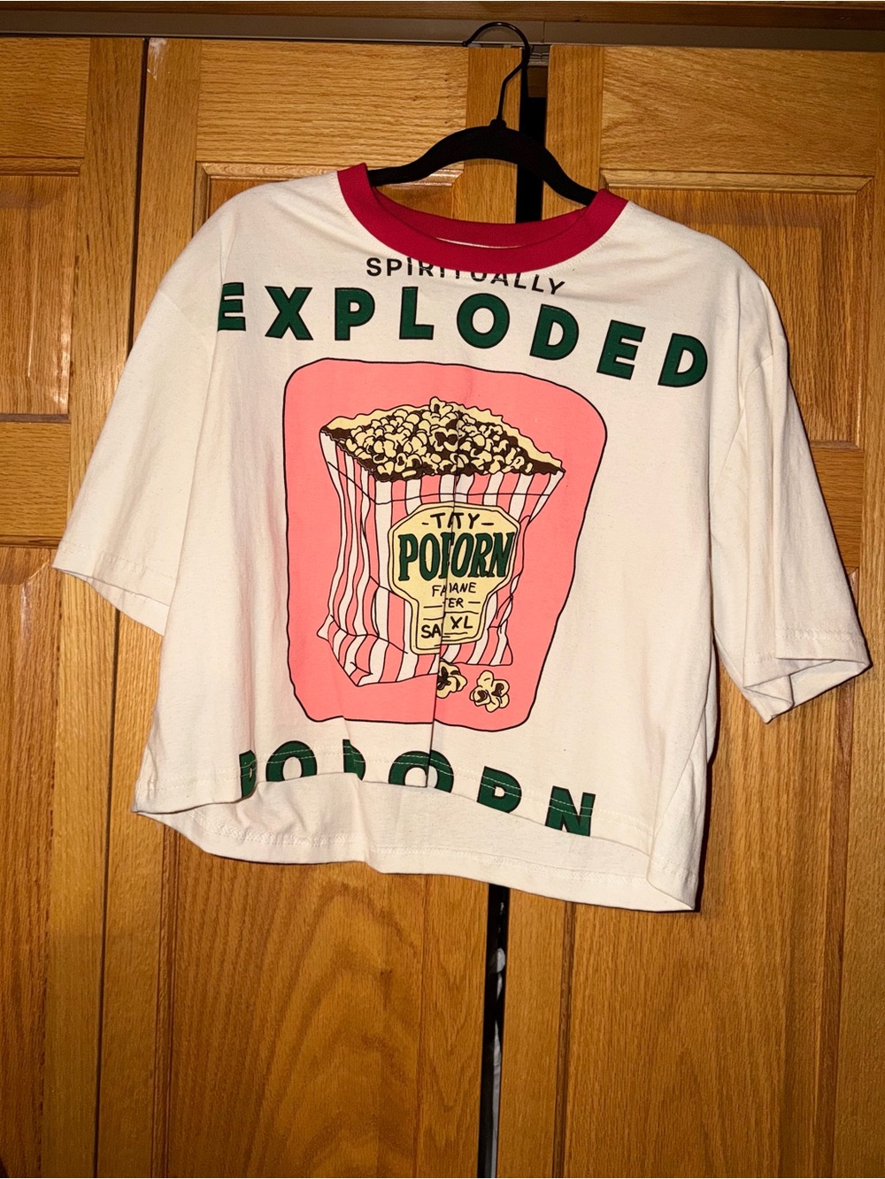 White Graphic Popcorn Tee with Pink & Red Trim